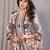 Cream linen floral printed straight neck kurta set