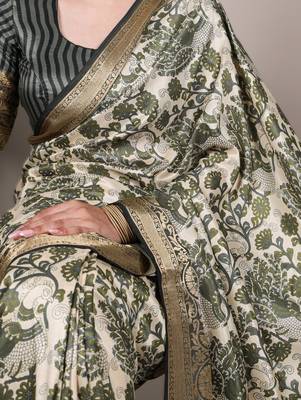 mehendi printed tasar art silk blend saree with shimmering viscose border 3