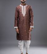 Brown silk kurta patiala for men's