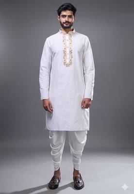 White silk kurta patiala for men's 1