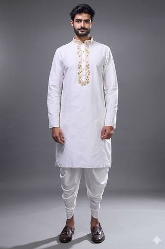 White silk kurta patiala for men's