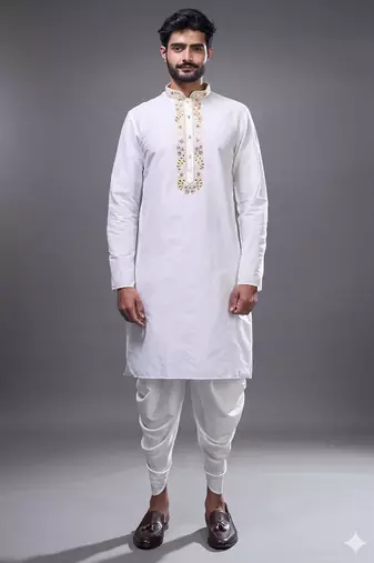 White silk kurta patiala for men's