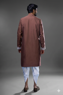 Brown silk kurta patiala for men's 2