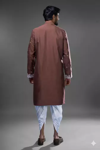 Brown silk kurta patiala for men's
