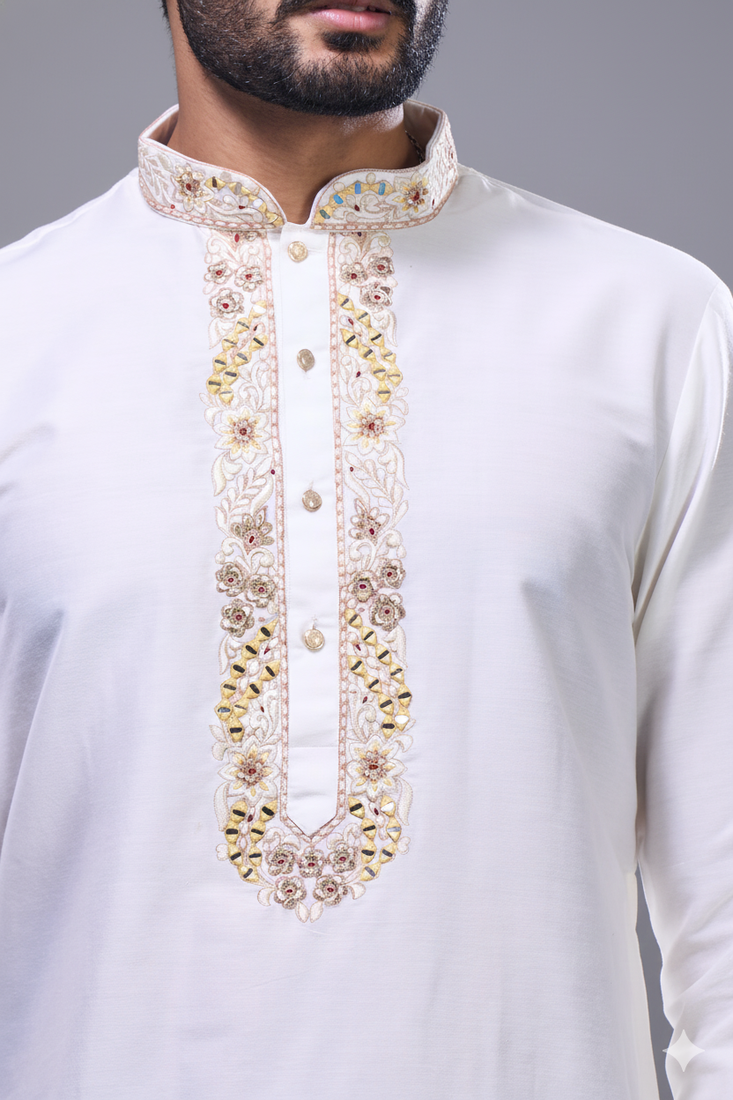 White silk kurta patiala for men's