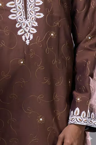Brown silk kurta patiala for men's