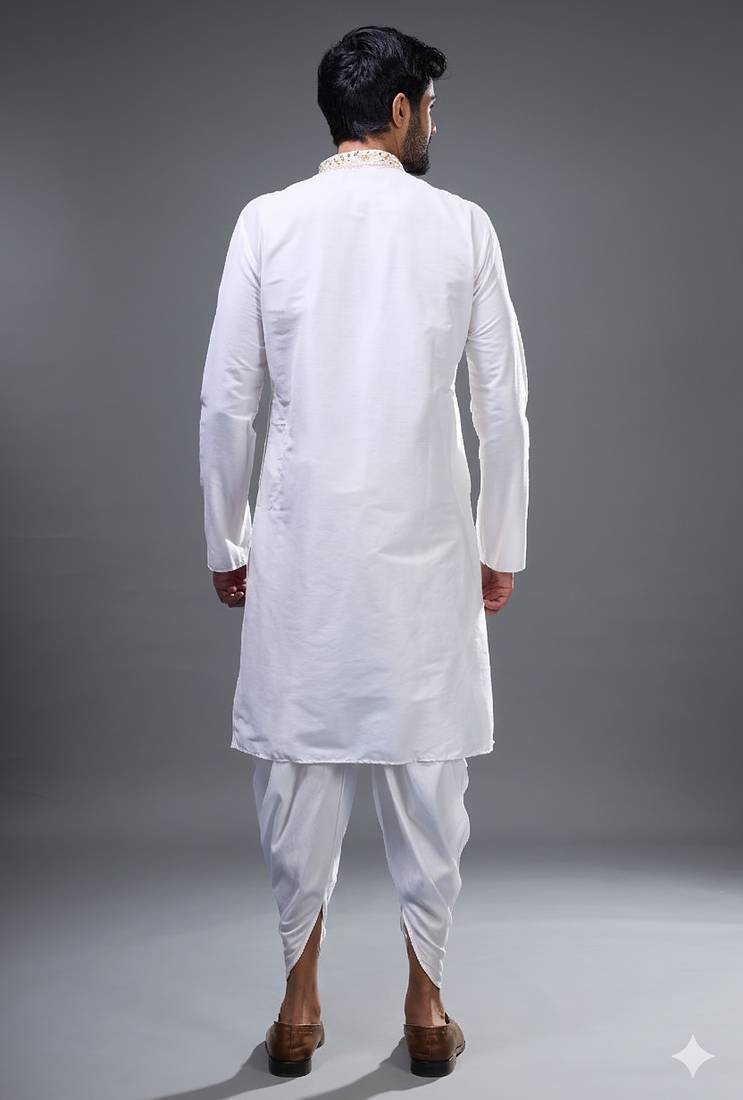 White silk kurta patiala for men's