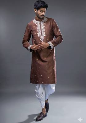 Brown silk kurta patiala for men's 4