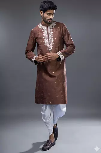 Brown silk kurta patiala for men's