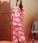 rayon pink floral print co-ord set