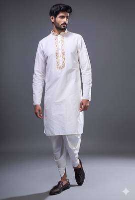 White silk kurta patiala for men's 4