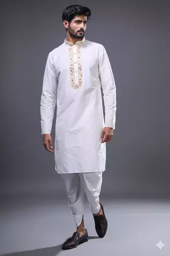 White silk kurta patiala for men's