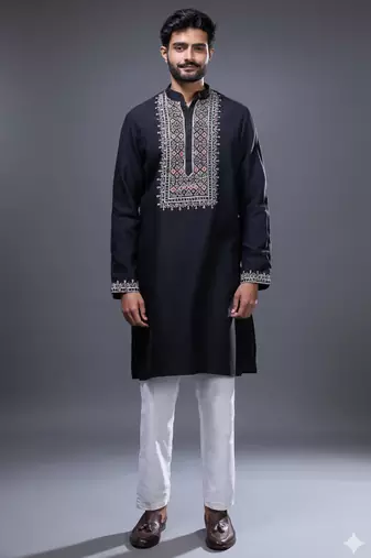 Black silk kurta trouser for men's