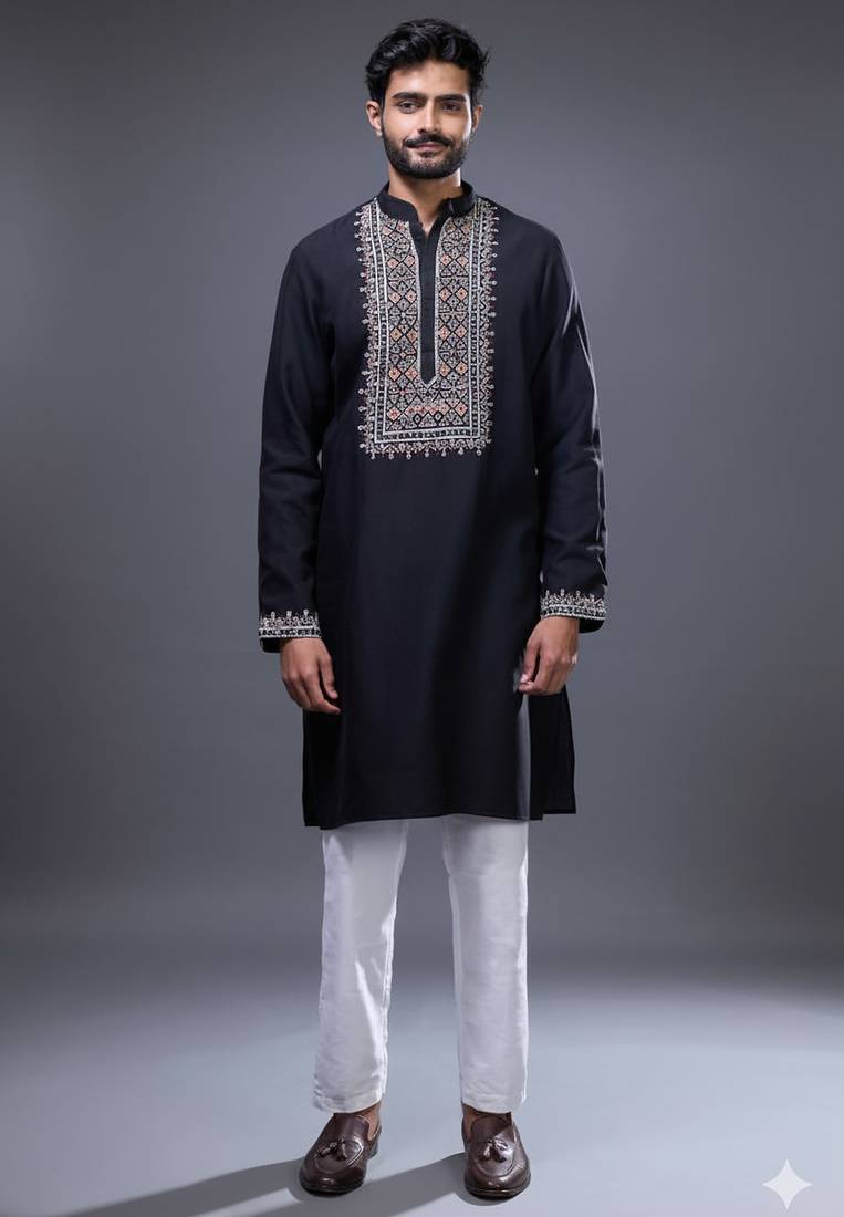 Black silk kurta trouser for men's