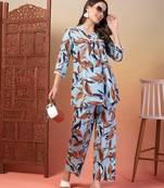 cotton sky blue abstract print co-ord set