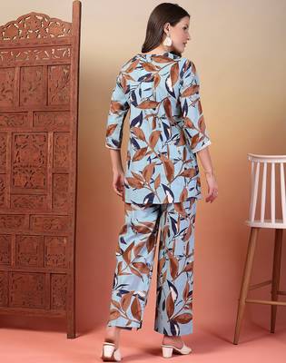 cotton sky blue abstract print co-ord set 2