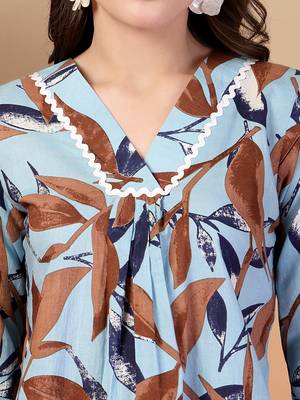 cotton sky blue abstract print co-ord set 3