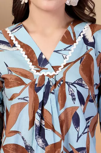 cotton sky blue abstract print co-ord set