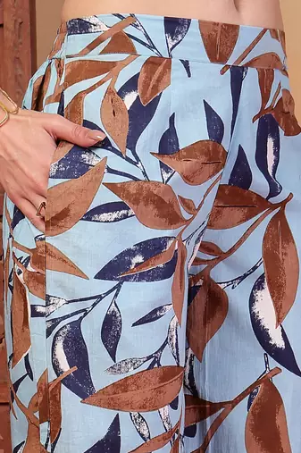 cotton sky blue abstract print co-ord set