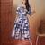cotton blue abstract print flared dress