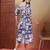 cotton blue abstract print flared dress