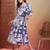 cotton blue abstract print flared dress