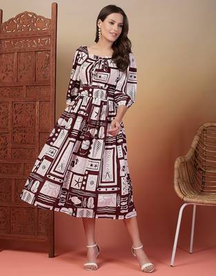 cotton wine abstract print flared dress 1