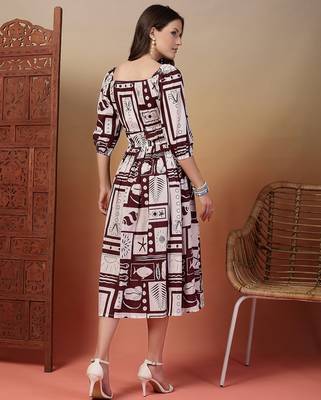 cotton wine abstract print flared dress 2
