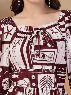 cotton wine abstract print flared dress 3