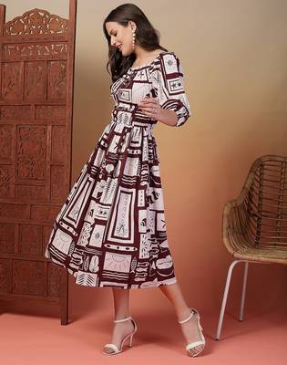 cotton wine abstract print flared dress 4