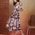 cotton wine abstract print flared dress