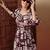 cotton wine abstract print flared dress