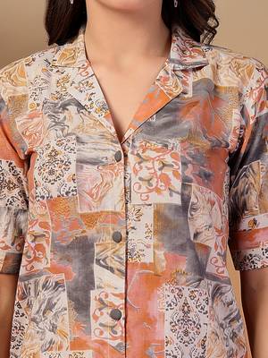cotton peach abstract print a-line dress 3