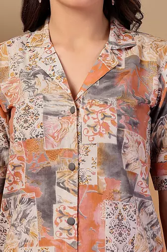 cotton peach abstract print a-line dress