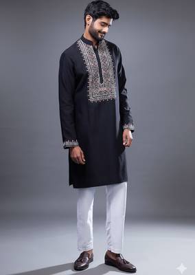 Black silk kurta trouser for men's 2
