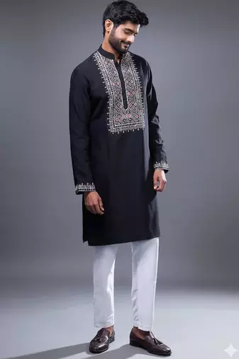 Black silk kurta trouser for men's