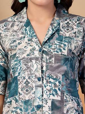 cotton teal abstract print a-line dress 3