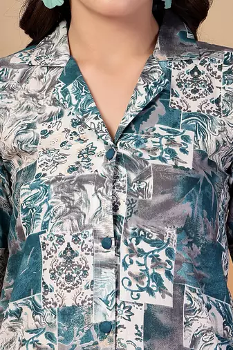 cotton teal abstract print a-line dress