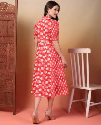 cotton pink ethnic print flared dress 2