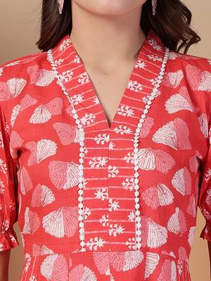 cotton pink ethnic print flared dress 3