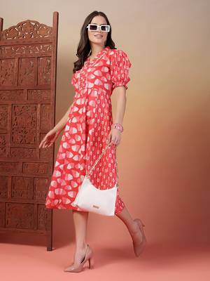 cotton pink ethnic print flared dress 5