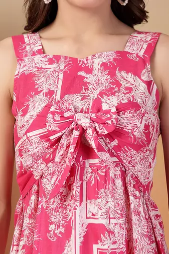 cotton pink abstract print dress