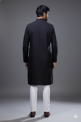 Black silk kurta trouser for men's 3