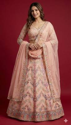 Peach georgette embroidered lehenga choli with dupatta 1