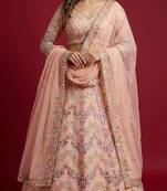 Peach georgette embroidered lehenga choli with dupatta
