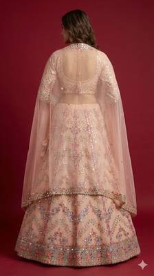Peach georgette embroidered lehenga choli with dupatta 6