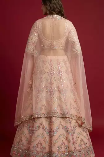Peach georgette embroidered lehenga choli with dupatta