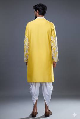 Yellow silk kurta patiala for men's 2