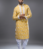 Yellow silk kurta patiala for men's