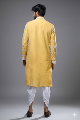 Yellow silk kurta patiala for men's 2